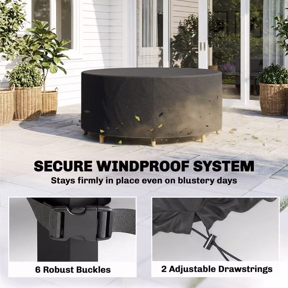 Outsunny Waterproof Round Garden Furniture Cover, Black, Dia. 214 cm x H 70 cm – 5