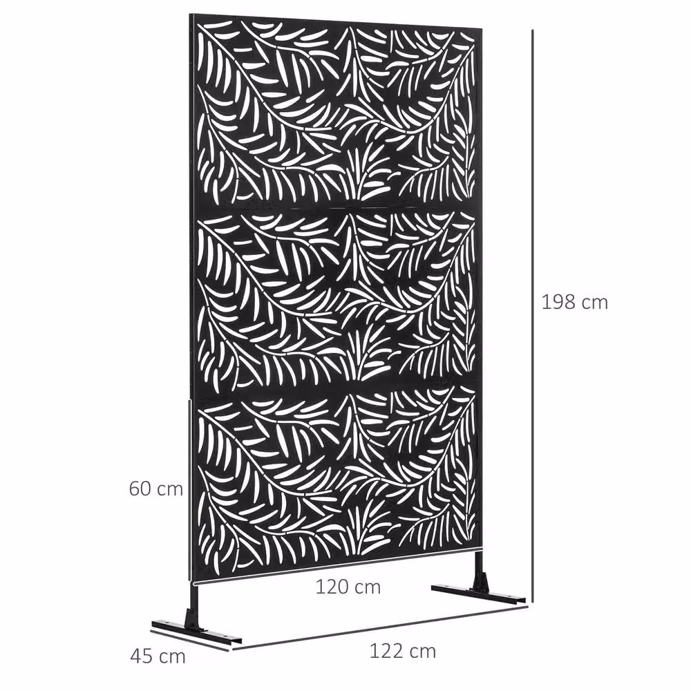 STILVORA Black Steel Freestanding Garden Privacy Screen Paravent, H: 198 cm x W: 45 cm – 4