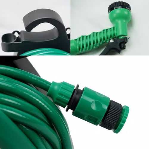 Gr8 Green Compact Portable Garden Hose Reel and Spray Gun Set with 10m Hose and Multi-Pattern Nozzle – 3