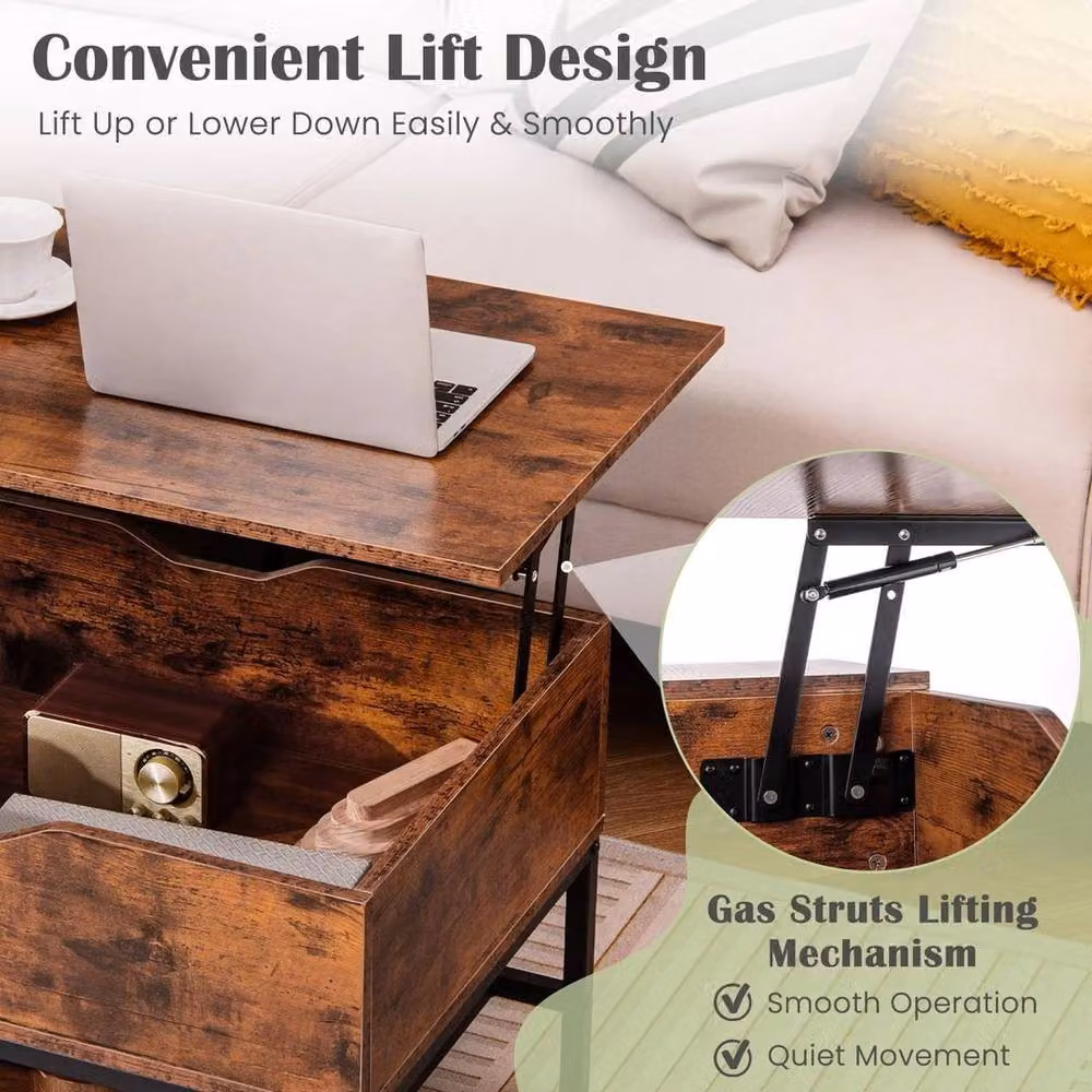 PAWNORA Industrial Brown Rectangular Wood Coffee Table for your Living Room – 3