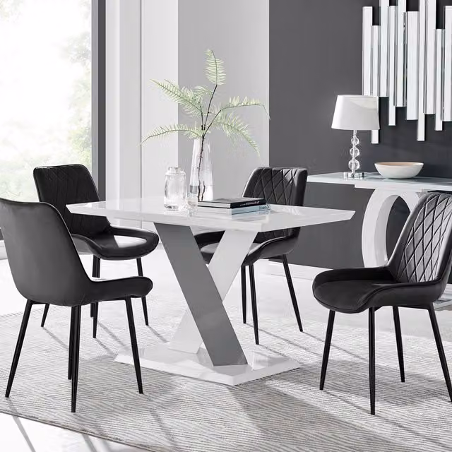 FurnitureboxUK Monza White High Gloss Rectangular Dining Table with 4 Pesaro Black Leg Chairs