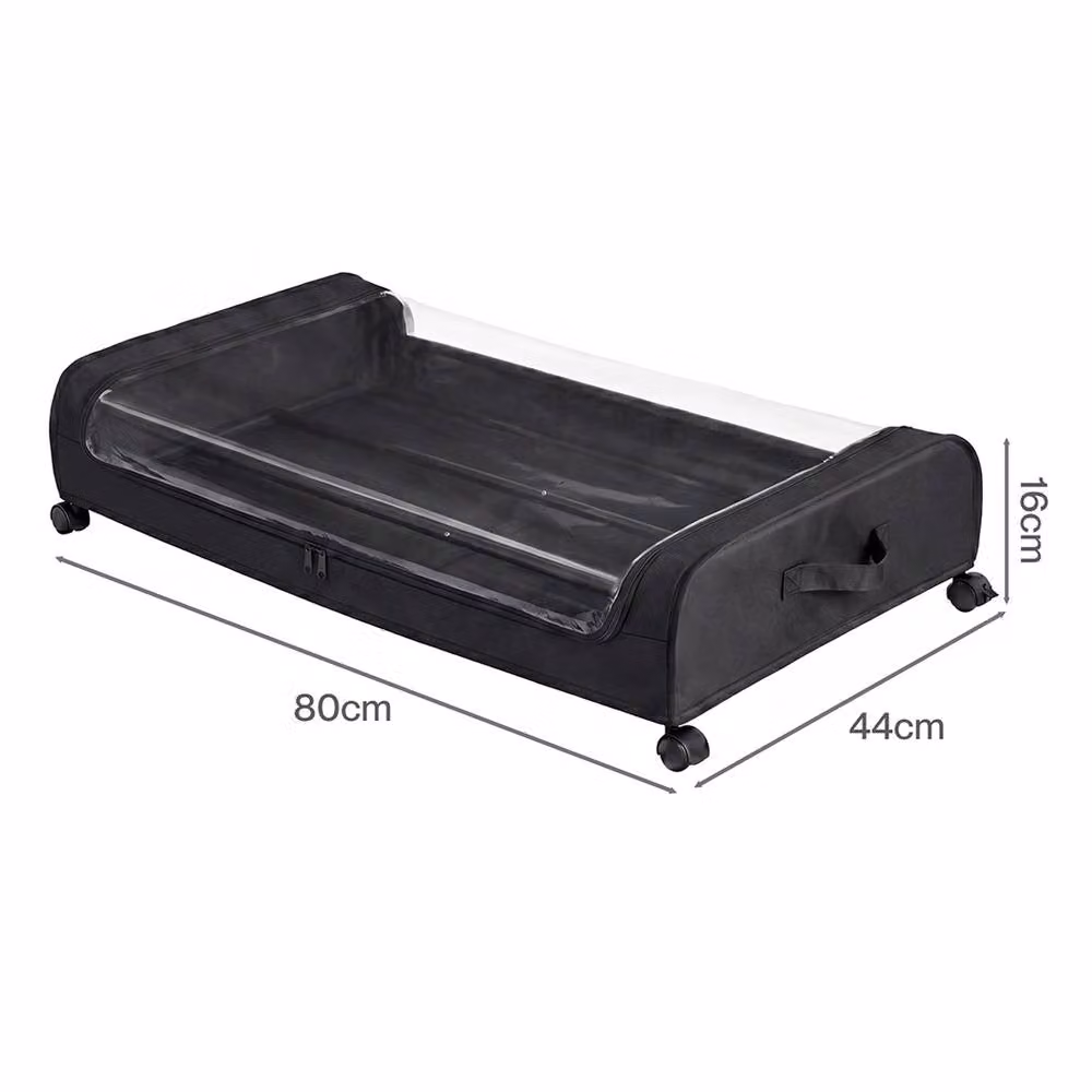 Levede Set of 2 Underbed Storage Boxes with Lids, 46L, Black Oxford Fabric and Metal – 4