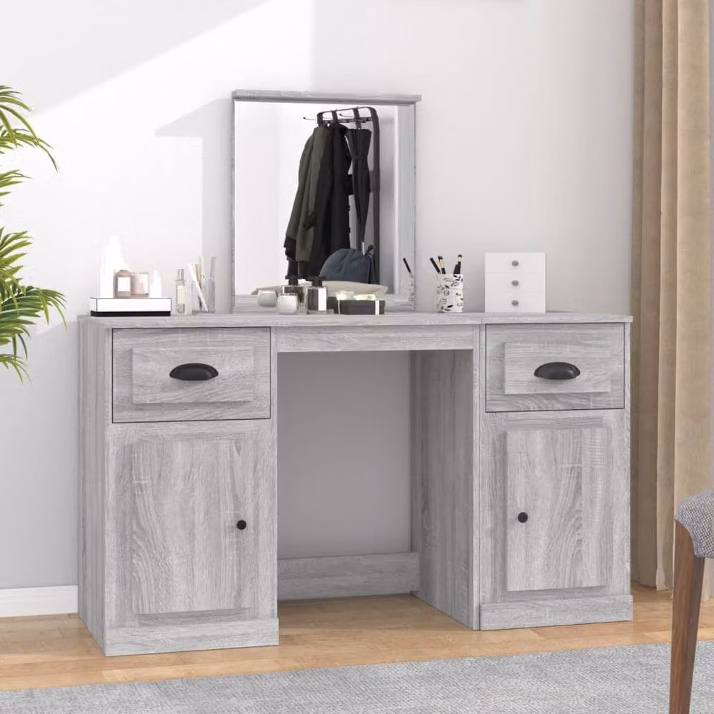 Berkfield Home Dressing Table with Mirror in Grey Sonoma, W: 130 cm, D: 50 cm, H: 132.5 cm – 2