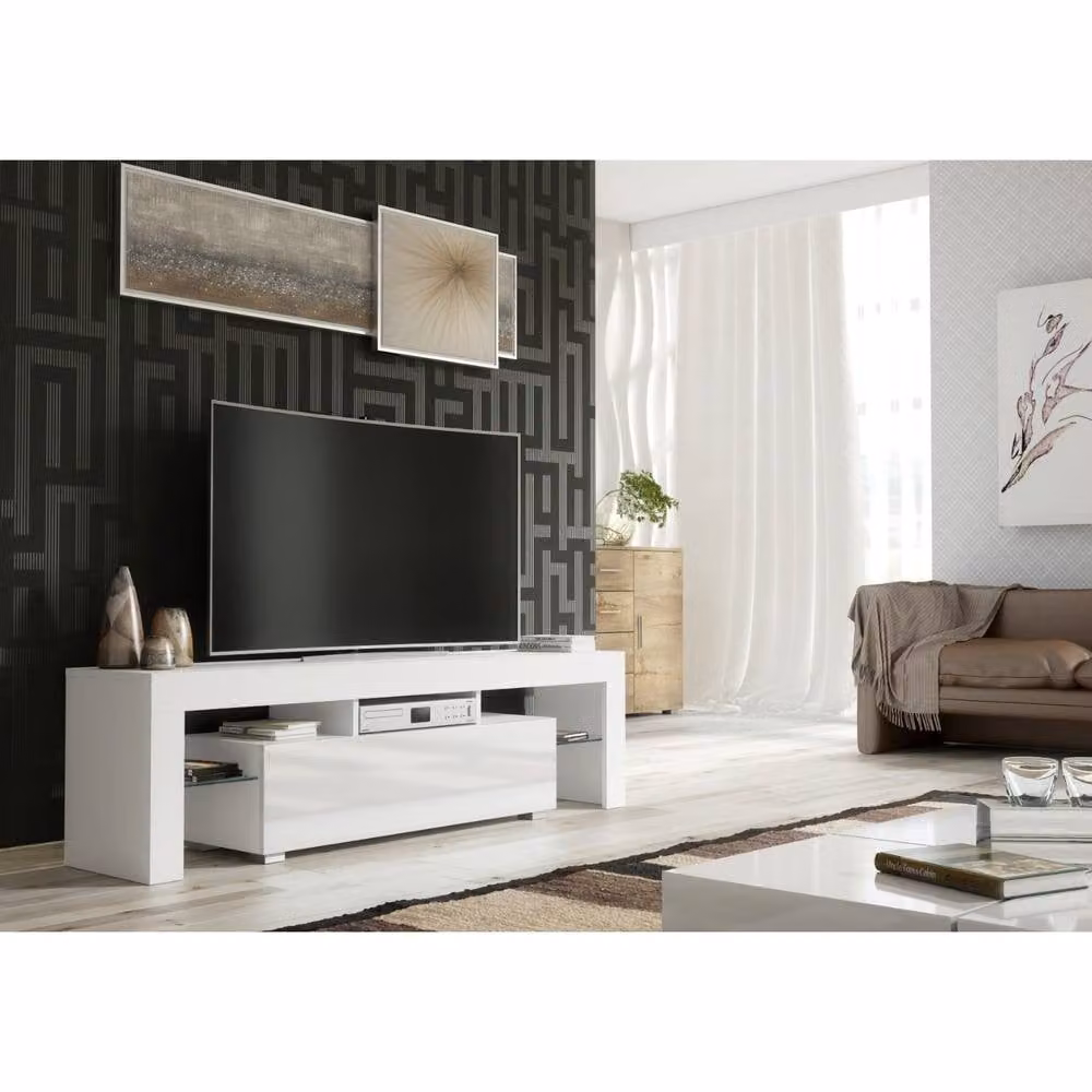 Creative Furniture Aria Modern TV Unit in White with Glossy MDF and Glass Doors, W: 160 cm, D: 45 cm, H: 35 cm – 2