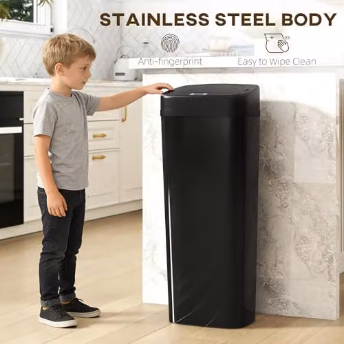 HOMCOM 50L Automatic Sensor Slim Kitchen Bin in Black, W/D/H: 25.0 x 33.0 x 84.0 cm – 6