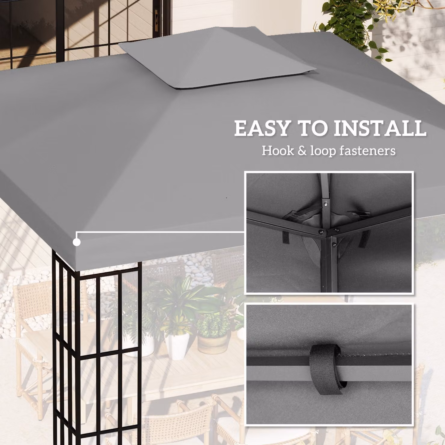 Outsunny Replacement Gazebo Canopy Roof Top Cover, Light Grey, 3 x 3 m – 4