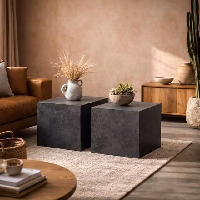 Wyld Haus Munkebo Black Square Nesting Coffee Tables Set of 2