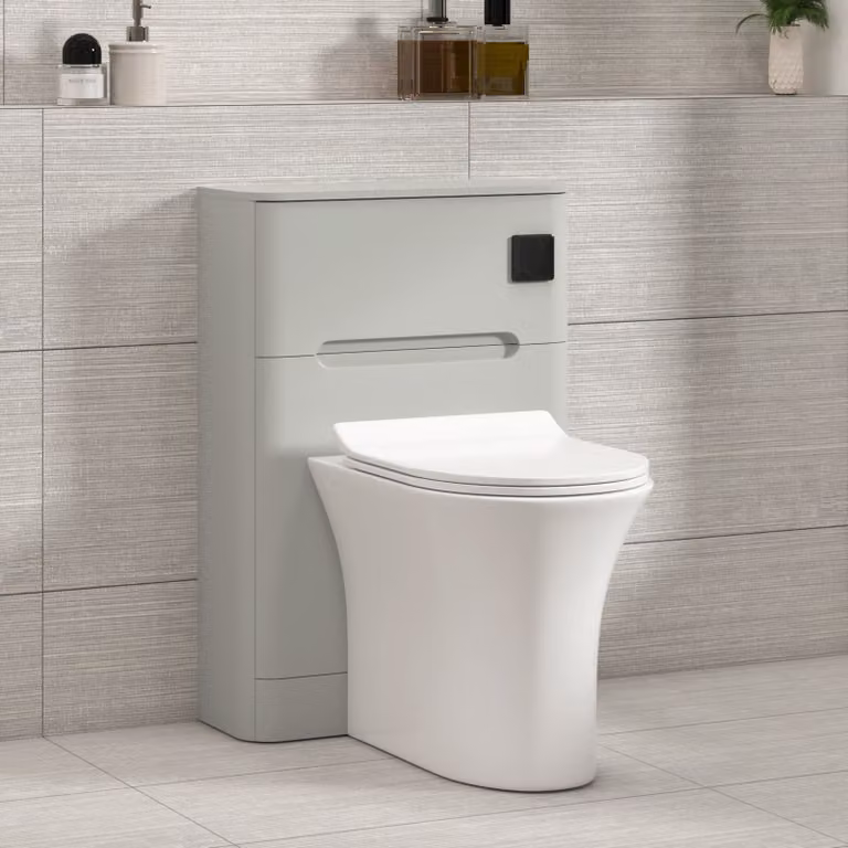 Royal Bathrooms Venice Dove Grey Wall Mounted WC Unit with Breeze Rimless Ceramic Toilet Pan, Slim Soft Close Seat and Cistern, Width: 55 cm