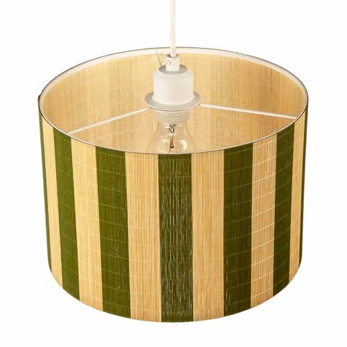 Happy Homewares Shabby Chic Bamboo Drum Lamp Shade in Natural Brown with Olive Green Stripes, W/H: 18 x 25 cm – 2