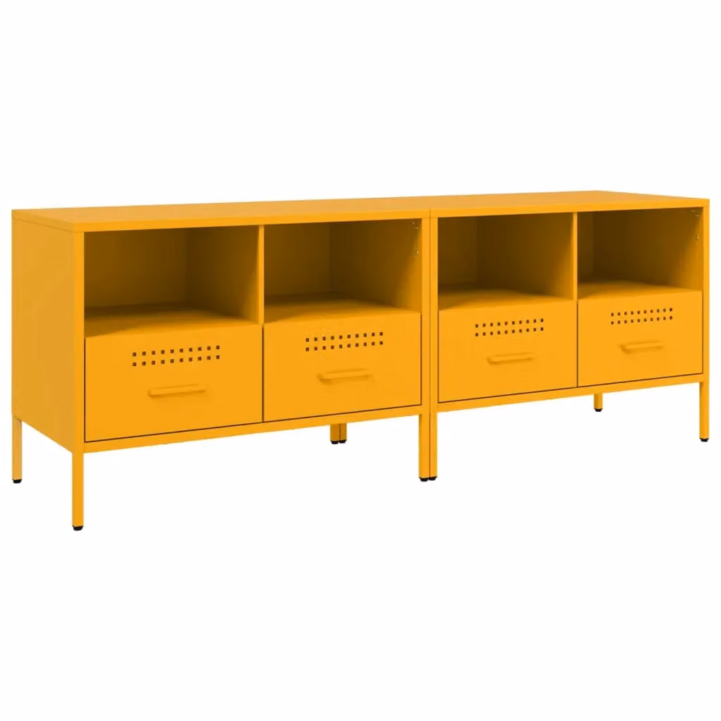 Berkfield Home Industrial Steel TV Cabinets, 2 Piece Set, Mustard Yellow, W: 68 cm, D: 39 cm, H: 50.5 cm – 2