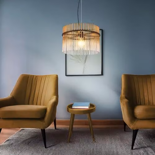 Globo Lighting Modern Black Metal and Amber Glass Pendant Light, Diameter: 40 cm – 3