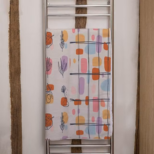 Benjamin Tate Design LTD Leaves And Flowers Abstract Shapes Bath Towel in Orange and Multicolour