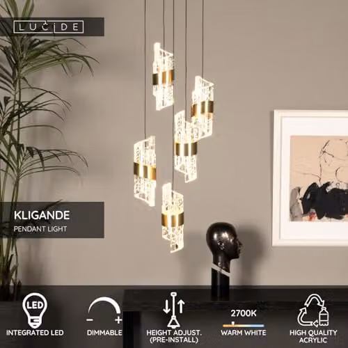 Lucide Kligande Dimmable Height Adjustable LED Pendant Light in Gold/Brass and Yellow, Diameter: 30 cm – 2