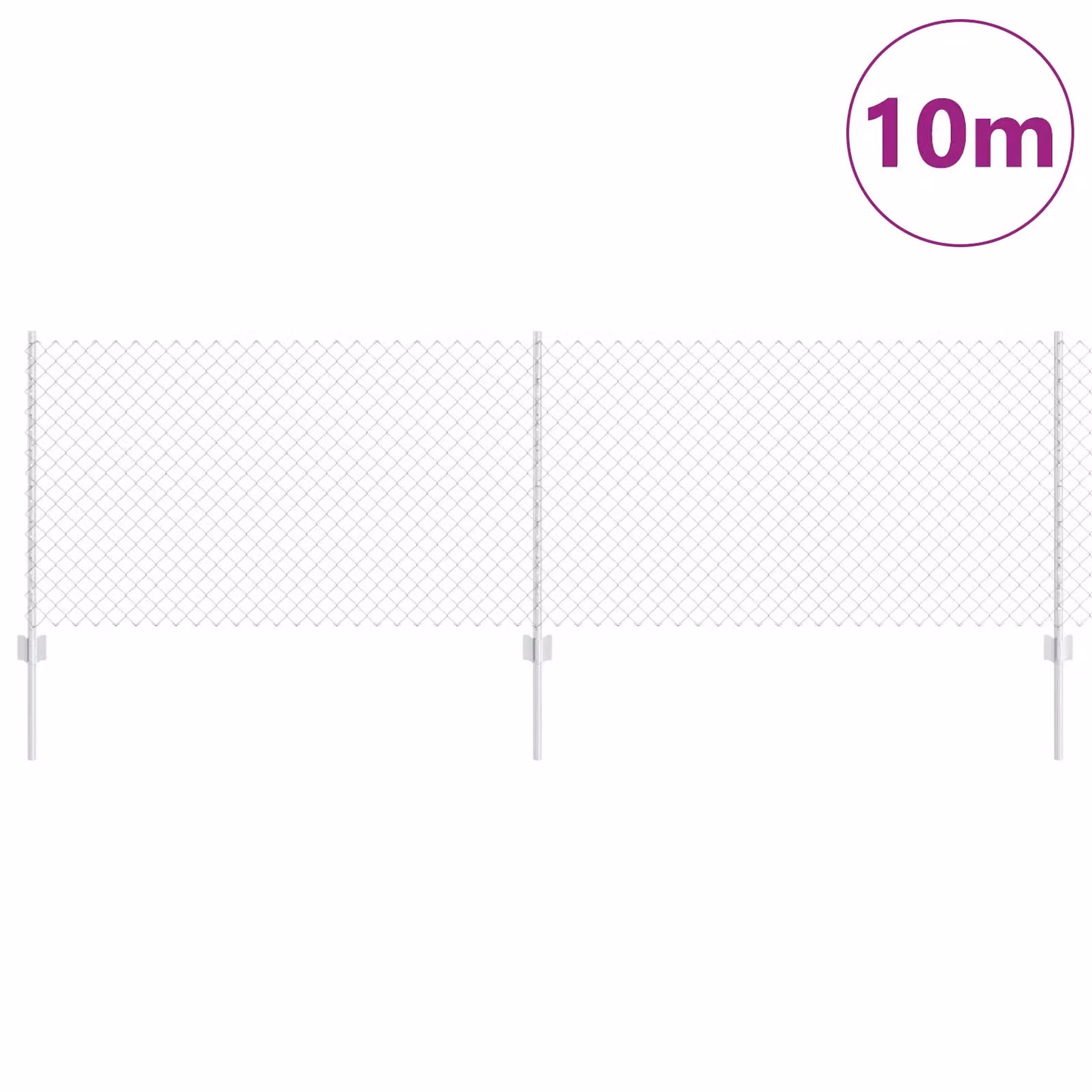 Berkfield Home Silver Galvanised Steel Chain Link Fence with 10 U-Profile In-Ground Posts, W: 10 m, H: 0.8 m – 2