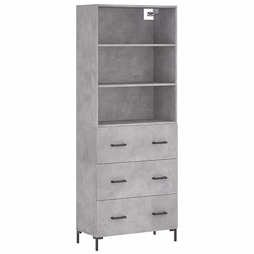 vidaXL Highboard in Concrete Grey with Internal Drawers and Shelves, W/D/H: 69.5 x 34 x 180 cm