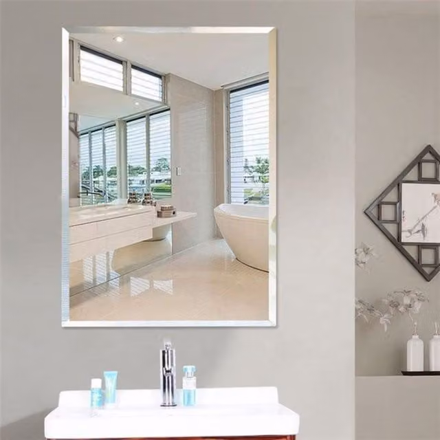 Biznest Minimalist Frameless Rectangular Wall Mounted Glass Mirror, Silver, W: 50 cm, H: 70 cm