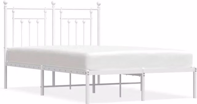 Berkfield Home Metal Bed Frame with Headboard in White, W/D/H: 120 x 190 cm Small Double