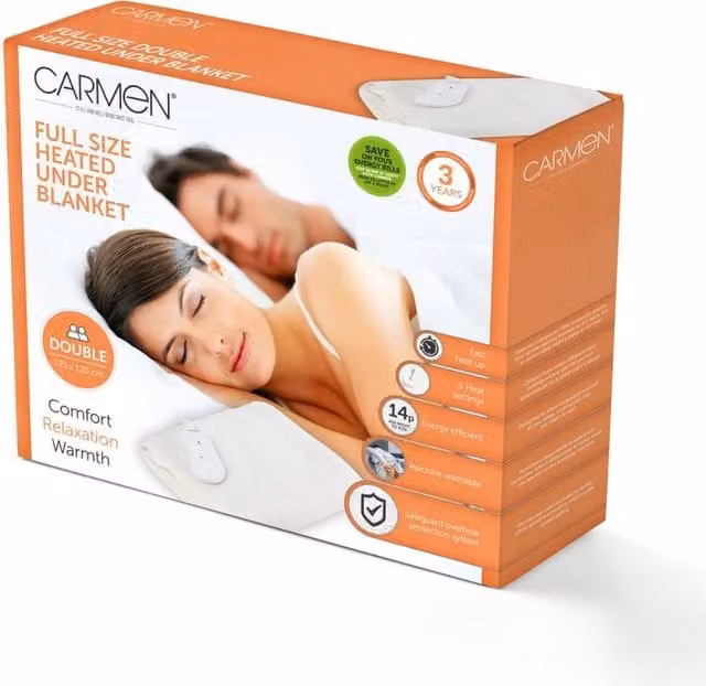 Carmen Gil White Electric Heated Under Blanket, Full Size Double, W: 140 cm, D: 200 cm