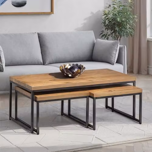 Julian Bowen Brooklyn Rectangular Nesting Coffee Tables in Oak and Metal – 2