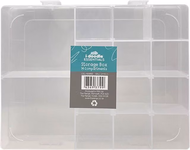 i-doodle 14 Compartment Plastic Storage Box with Lid, Transparent