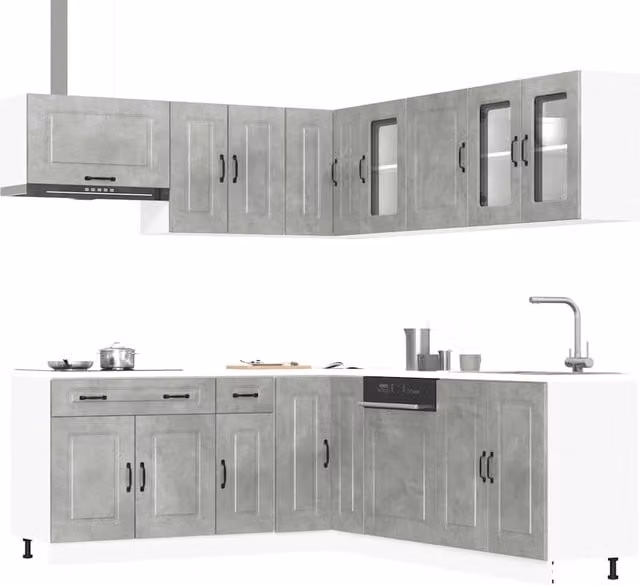 Berkfield Home Kalmar 11 Piece Modern Kitchen Cabinet Set in Concrete Grey Matt Engineered Wood