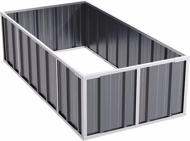 FLAVORA Grey Galvanised Steel Raised Garden Bed W: 160 cm, D: 80 cm, H: 45 cm – 1