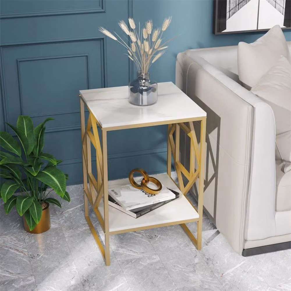 NESTLUNE Modern White Ceramic and Metal Coffee Table with Square X-Frame Design – 2