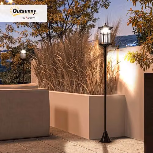 Outsunny 2 Pack Solar LED Outdoor Post Lights in Black with Cool White Light and IP44 Waterproof Rating – 2