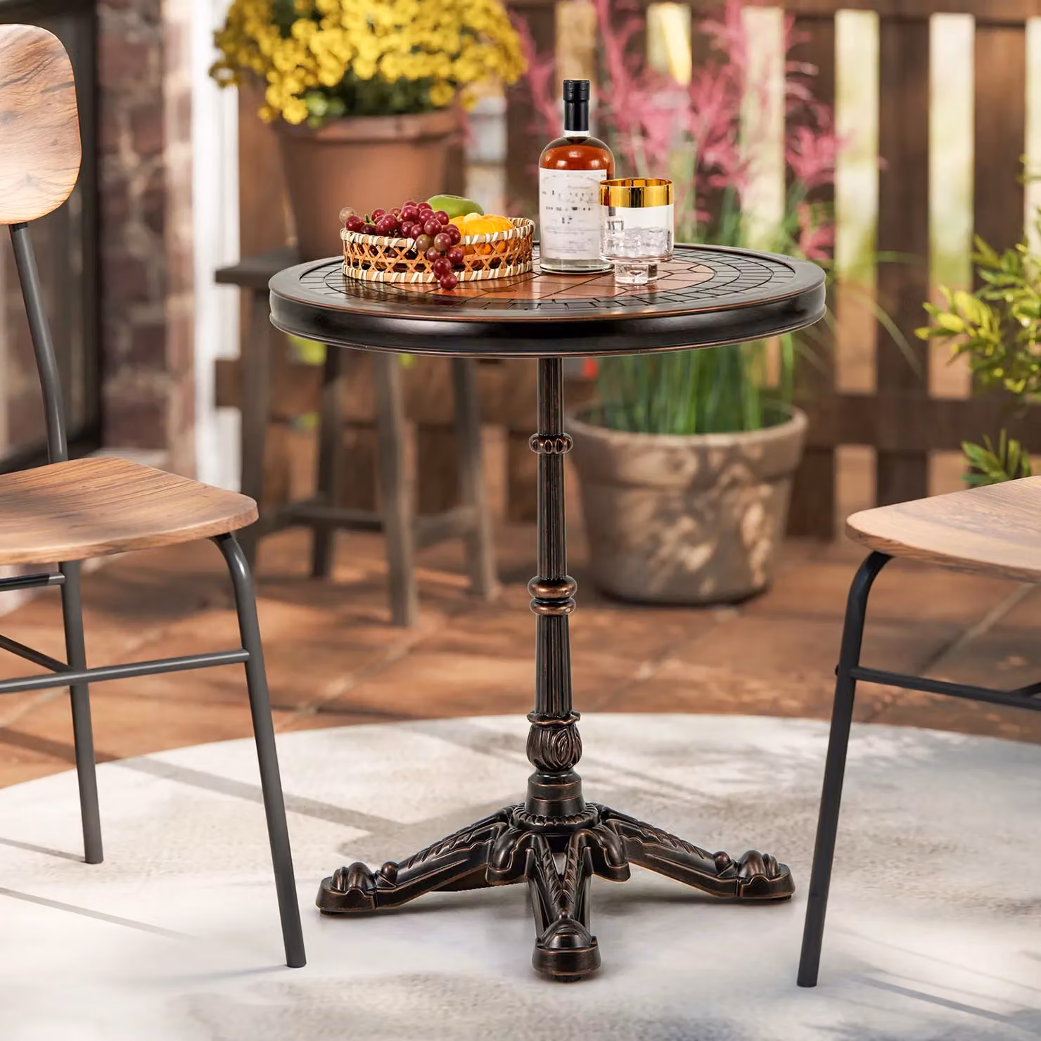 Gymax Round Cast Aluminium Patio Dining Table, Bronze, Diameter: 60 cm – 6