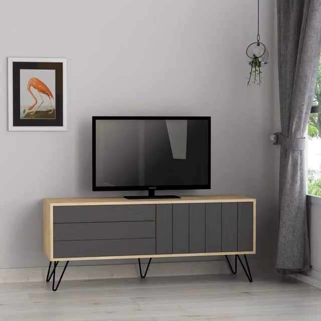 Decortie Modern Metal TV Stand in Anthracite Grey