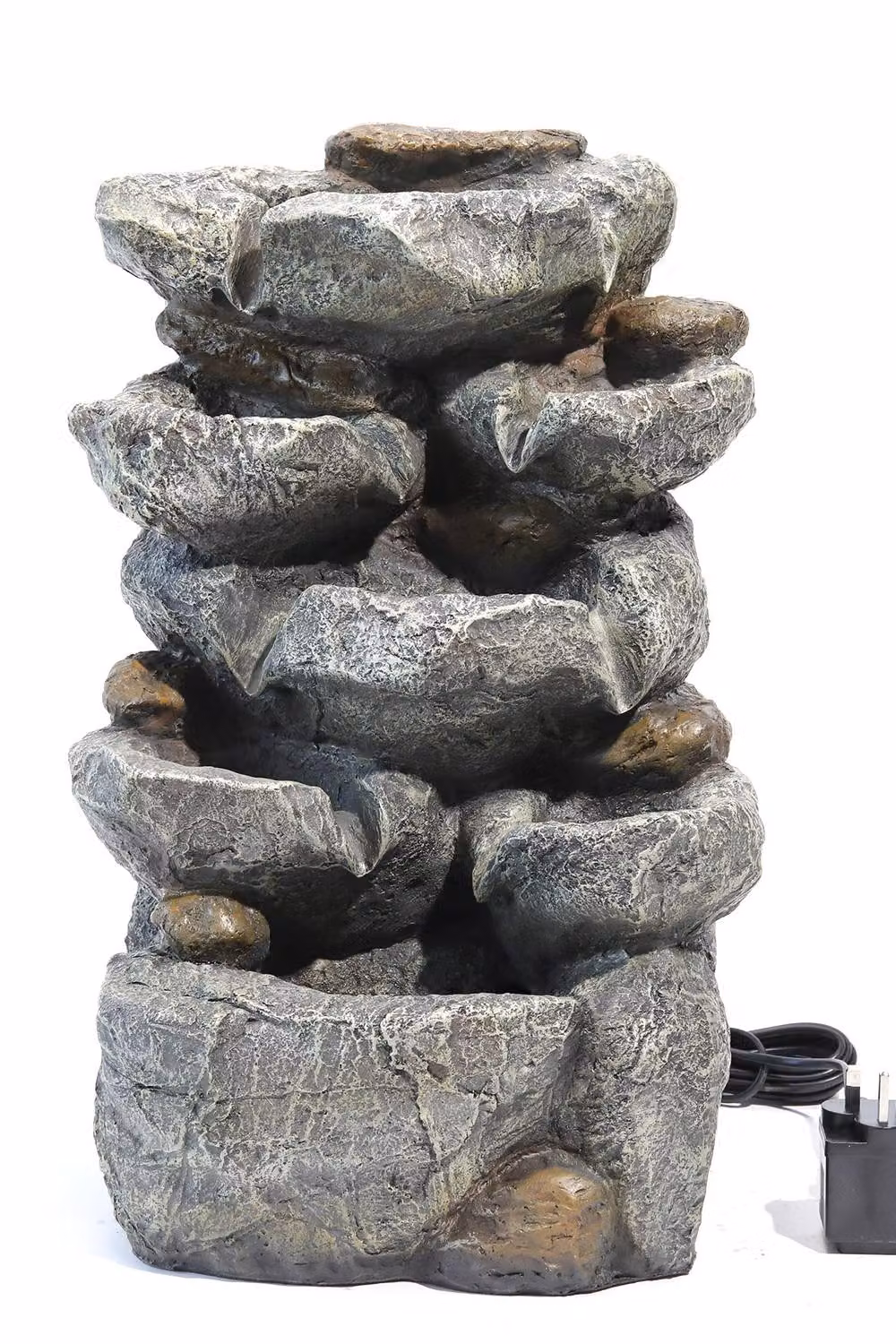 H&O Direct LED Cascade Water Feature Electric Garden Fountain in Grey Stone, H 49.0 cm x W 24.0 cm x D 24.0 cm – 3