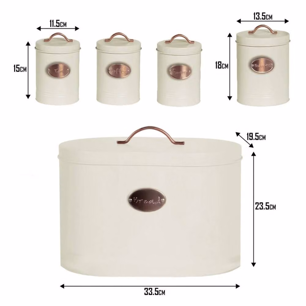 SPETLEK 5-Piece Airtight Metal Kitchen Bread Bin Storage Tin Set in Cream – 2