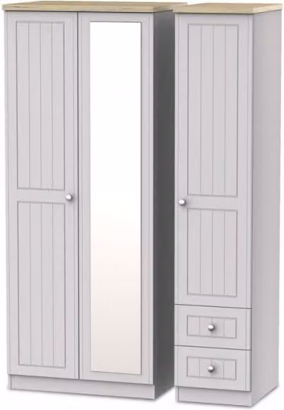 Welcome Vienna 3 Door 2 Drawer Mirrored Triple Wardrobe in Grey Matt Finish