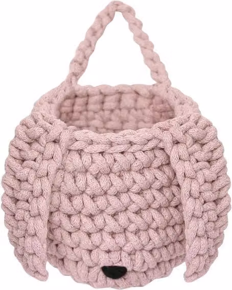 Zuri House Crochet Bunny Basket in Powder Pink with Handles