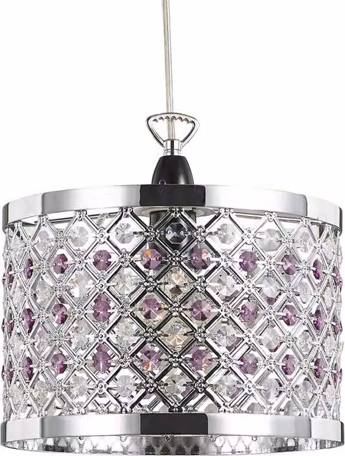 Happy Homewares Modern Round Sparkly Ceiling Pendant Light Shade with Beads in Purple and Transparent Multicolour