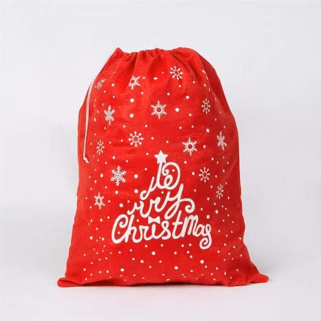 Shatchi Large Red Felt Santa Sack with Snowman and Snowflake Print for Christmas Gifts