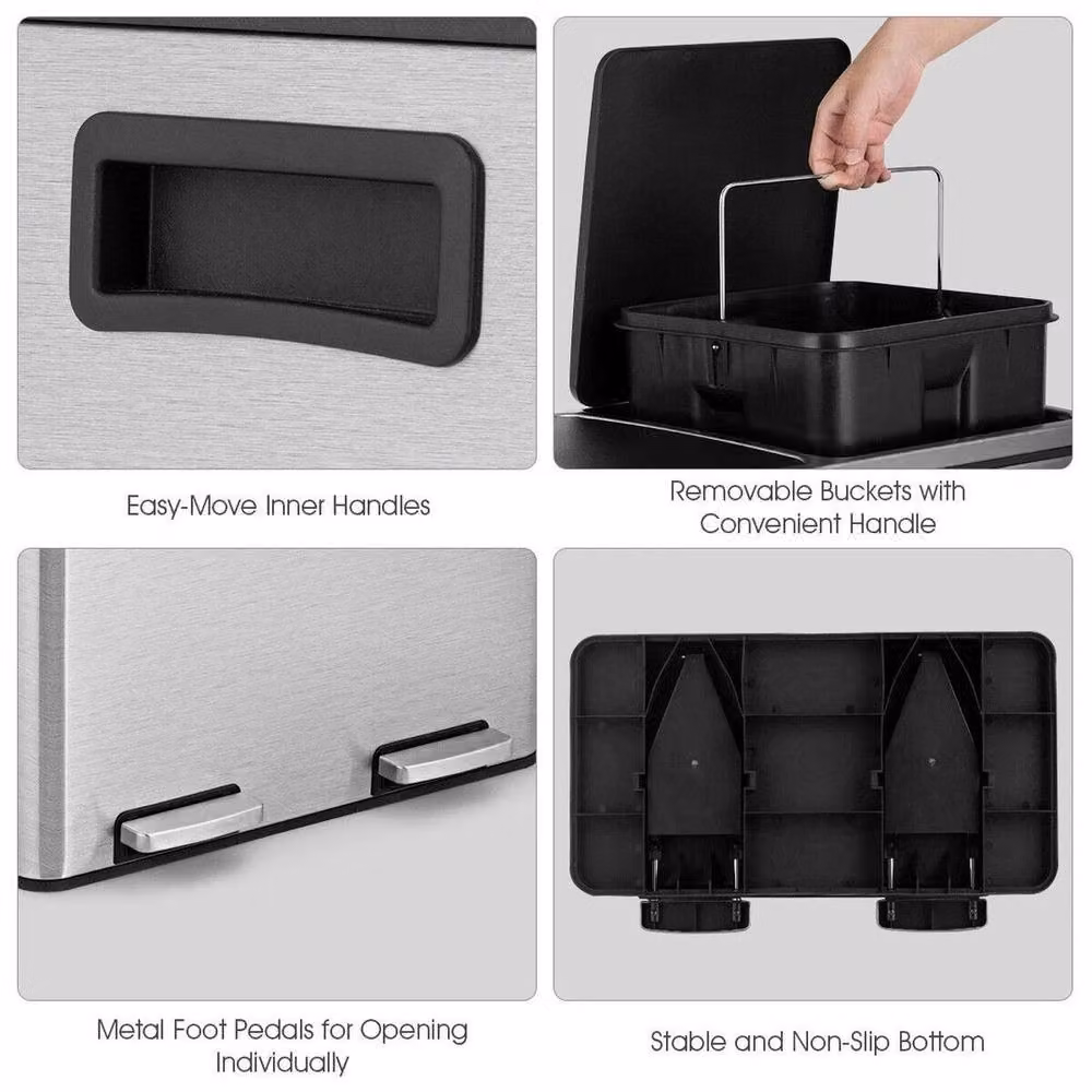 Kelvenix Double Kitchen Recycling Pedal Bin in Silver, 2 x 30L – 3