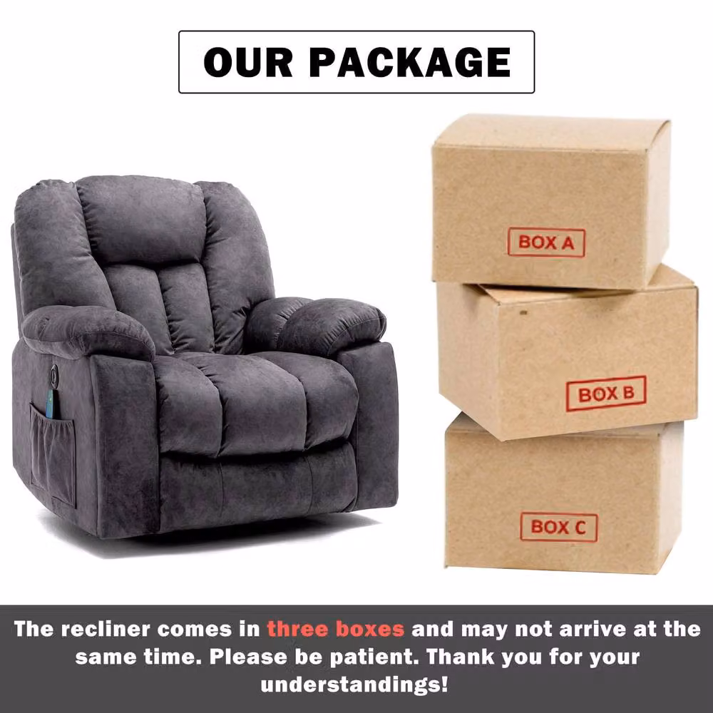 Rolipo Grey Velvet Power Lift Recliner Chair with Massage and Heat for Seniors – 10