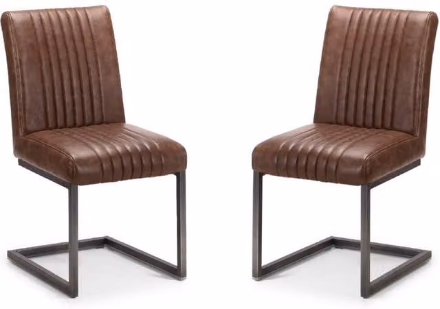 Cheshire Huxford Set of 2 Vintage Brown Synthetic Leather Dining Chairs with Cantilever Base