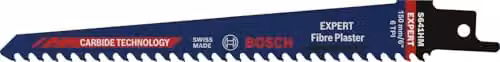 Bosch Professional Expert Fibre Plaster S 641 HM Carbide Tipped Reciprocating Saw Blade for Stone, Length: 150 mm, Blue/Multicolour