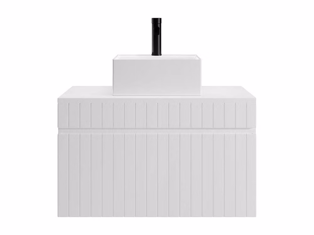 Vente-unique Suspended White and Pink Striped Bathroom Furniture with Ceramic Square Countertop W/D/H: 80 x 46 x 46 cm – 2
