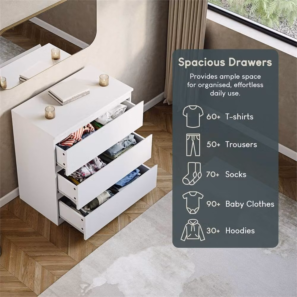 PAWNORA Modern 3 Drawer Chest of Drawers in White – 3