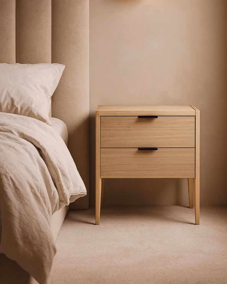 Tommy Franks Scandinavian Wood Bedside Table in Beige