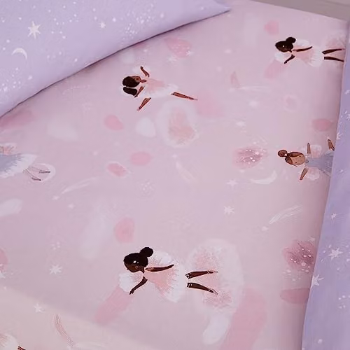 Catherine Lansfield Dancing Fairies Double Fitted Sheet, Pink, W/D/H: 140 x 200 cm