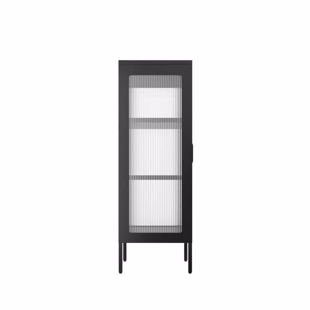 Wyld Haus Barla Black Steel Industrial Cabinet with 2 Reeded Glass Doors – 3