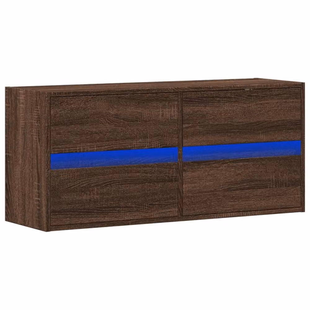 Berkfield Home Modern TV Wall Cabinet with LED Lights in Brown Oak, W/D/H: 100 x 31 x 45 cm – 2