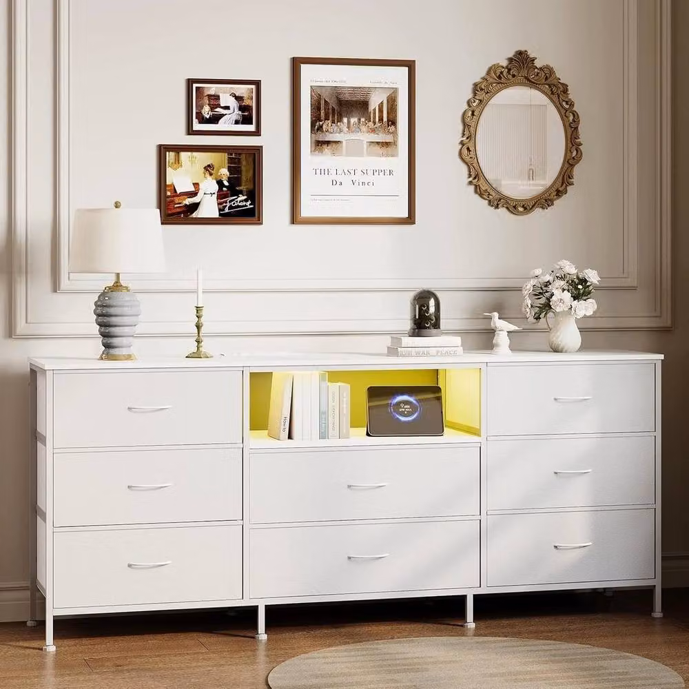 VOGREX Modern White LED 8-Drawer Dresser and TV Stand with Integrated Lighting – 3
