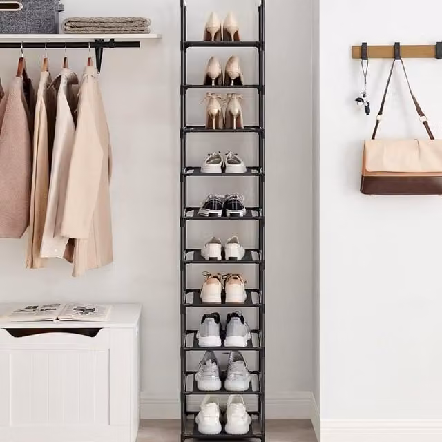 SONGMICS 10-Tier Space Saving Shoe Rack with Adjustable Shelves and Metal Frame in Black – 1
