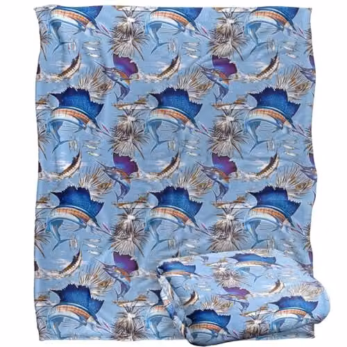 JQ Licensing Sailfish Tiki Fishing Pattern Super Soft Fleece Throw Blanket, White, W/D/H: 152 x 127 cm