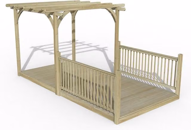 Ultmia Pergola and Decking Kit with 2 Side Balustrades by Forest Garden in Beige Wood